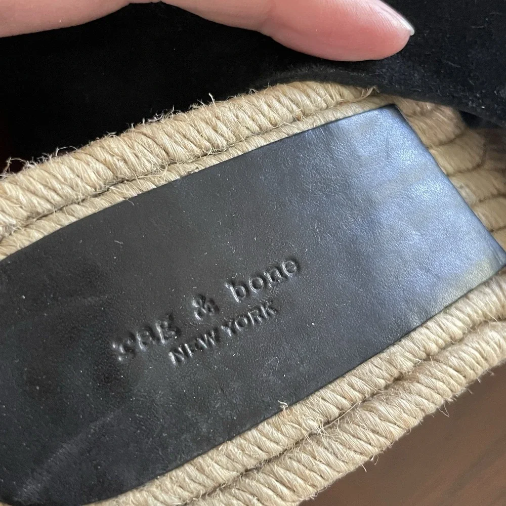 Rag & Bone Calla Espadrille Wedge Sandal Women 38.5 US 8.5‎ $395 Black Suede